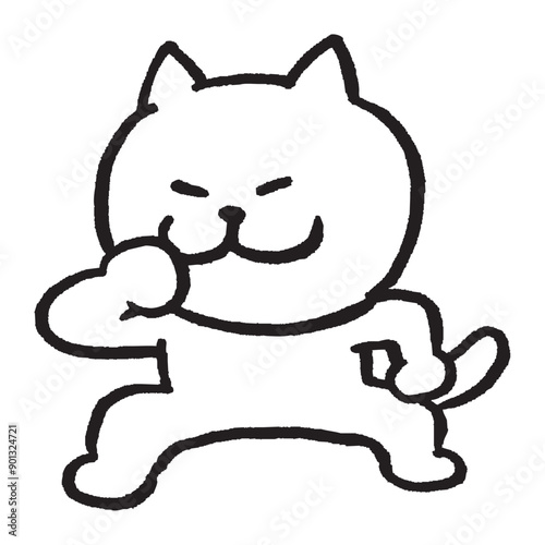 色々なスポーツをする目が細いかわいい白猫キャラ