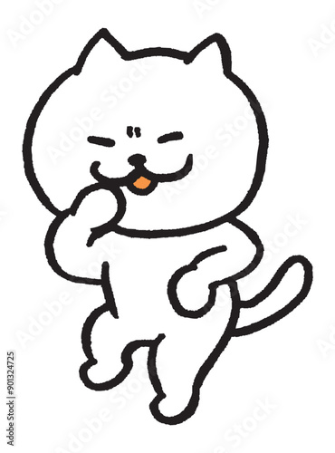 色々なスポーツをする目が細いかわいい白猫キャラ