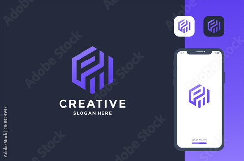 p hexagon with insight logo design business brand inspiration