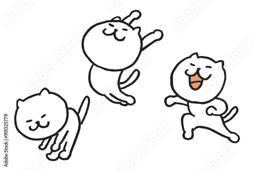 色々なスポーツをする目が細いかわいい白猫キャラ