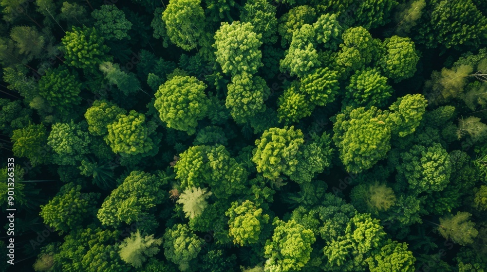 Naklejka premium Forest Canopy Views, Aerial photographs of forest canopies, showcasing the rich biodiversity and interconnectedness of forest ecosystems