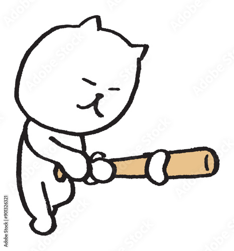 色々なスポーツをする目が細いかわいい白猫キャラ