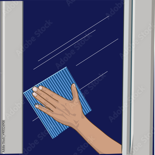 the appearance of hands cleaning the glass with a rag