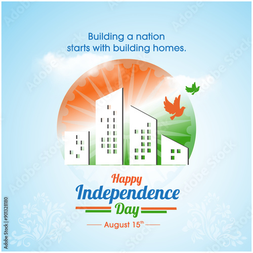 Creative Real Estate August 15th India Independence Day  Social Media Design Post Vector. Real Estate Concept. Home, House, Apartments, Construction, Builders etc.,