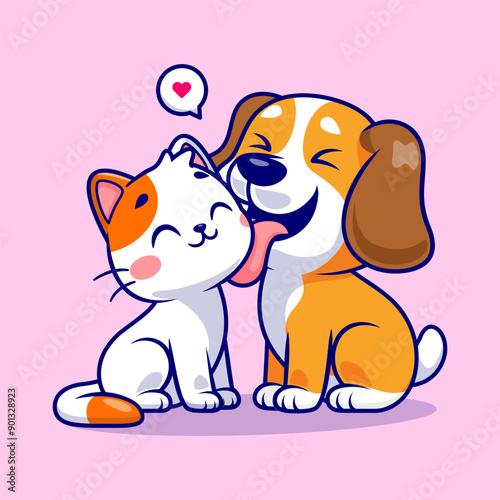 Cute Dog Licking Cat Cartoon Vector Icon Illustration. Animal
Nature Icon Concept Isolated Premium Vector. Flat Cartoon
Style
