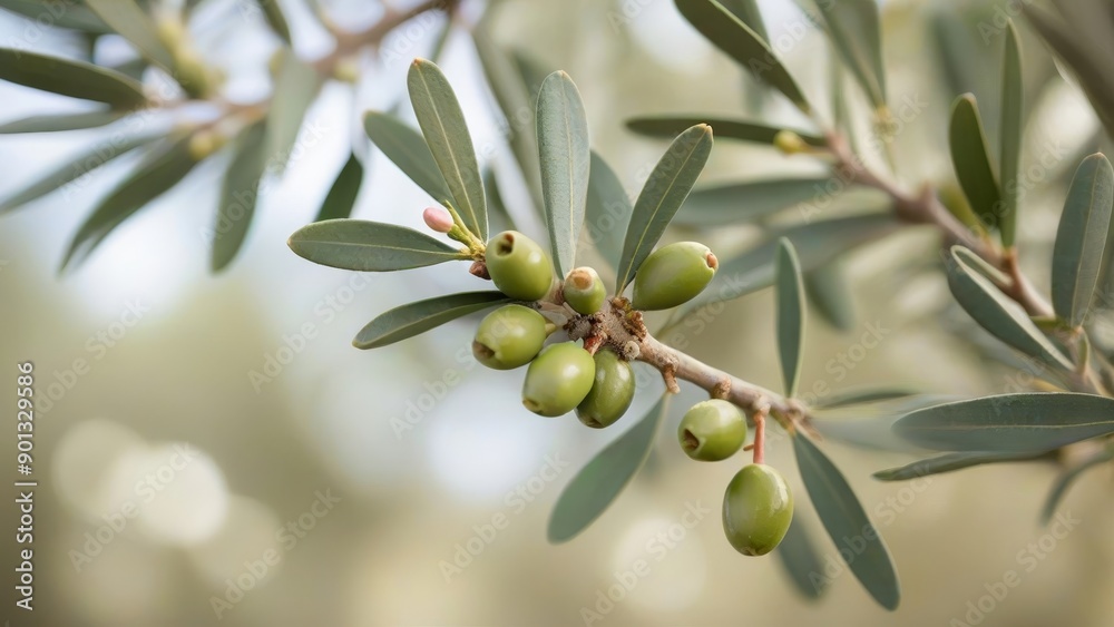 Olive Branch with Green Olives and Leaves Olive Branch with Green Olives and Leaves