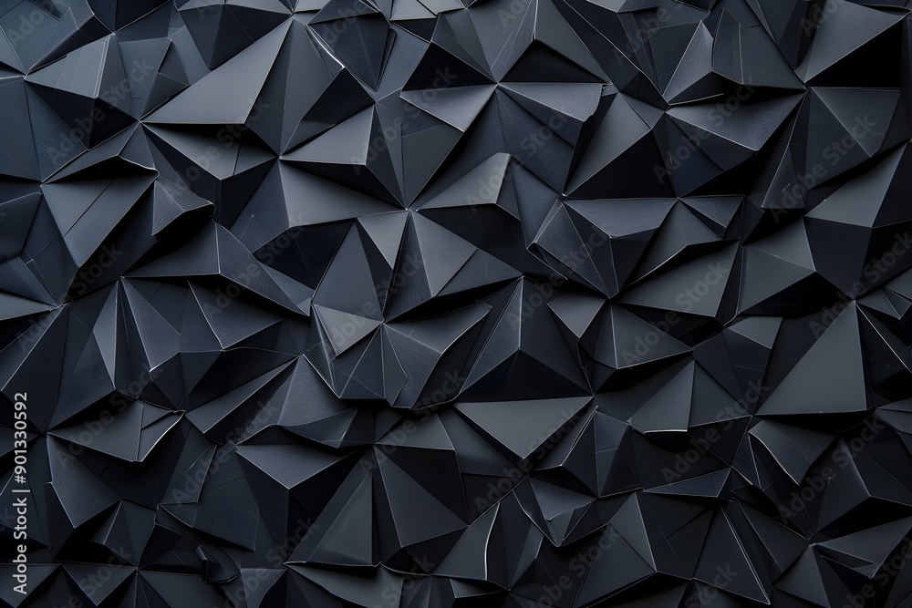 Fototapeta premium Black geometric background with dark gray paper triangles. Abstract minimal concept. High quality photo, high resolution, ultra realistic photography