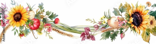 Floral Farm Wreath A watercolor wreath featuring farmrelated elements like wheat stalks, sunflowers, and vegetables photo