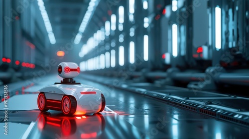 Wallpaper Mural A futuristic robot in a high-tech environment, showcasing advanced technology and automation in a modern warehouse. Torontodigital.ca