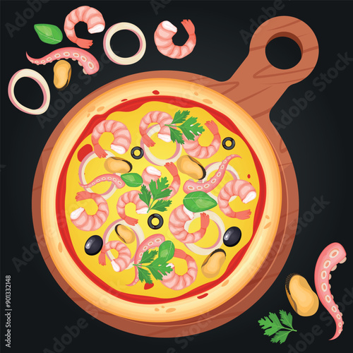 Pizza vector image. Fast food concept. Food for cafe and restaurant. Element for your website design, banners and advertising. Dough, cheese, sauce