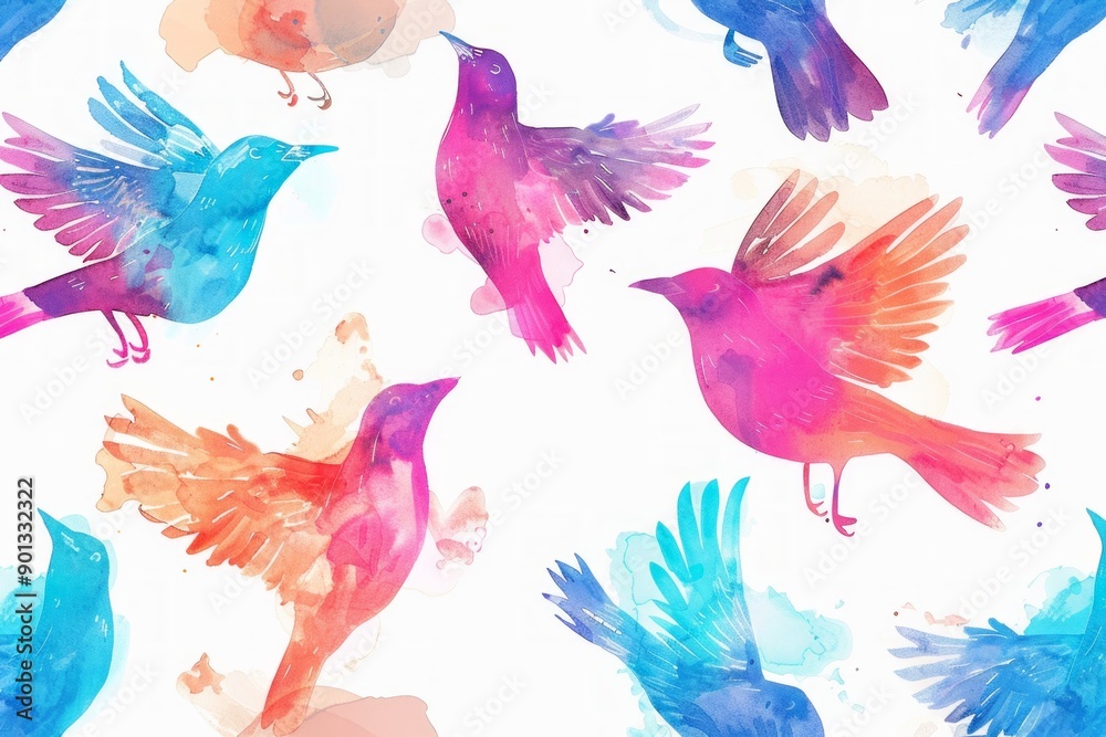Fototapeta premium a simple watercolor drawn bird pattern,