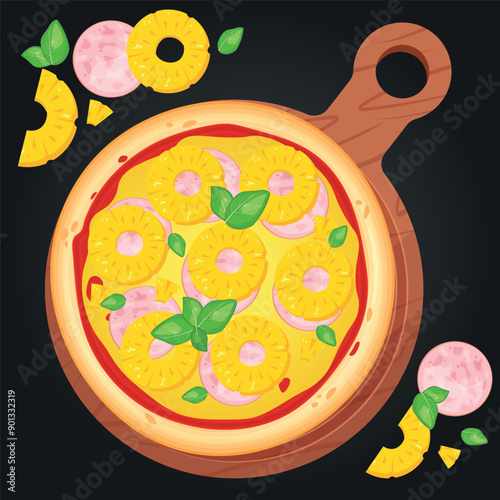 Pizza vector image. Fast food concept. Food for cafe and restaurant. Element for your website design, banners and advertising. Dough, cheese, sauce