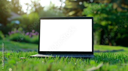 Laptop mockup in the garden