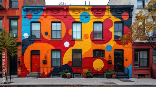 Colorful Mural on a Row of Houses