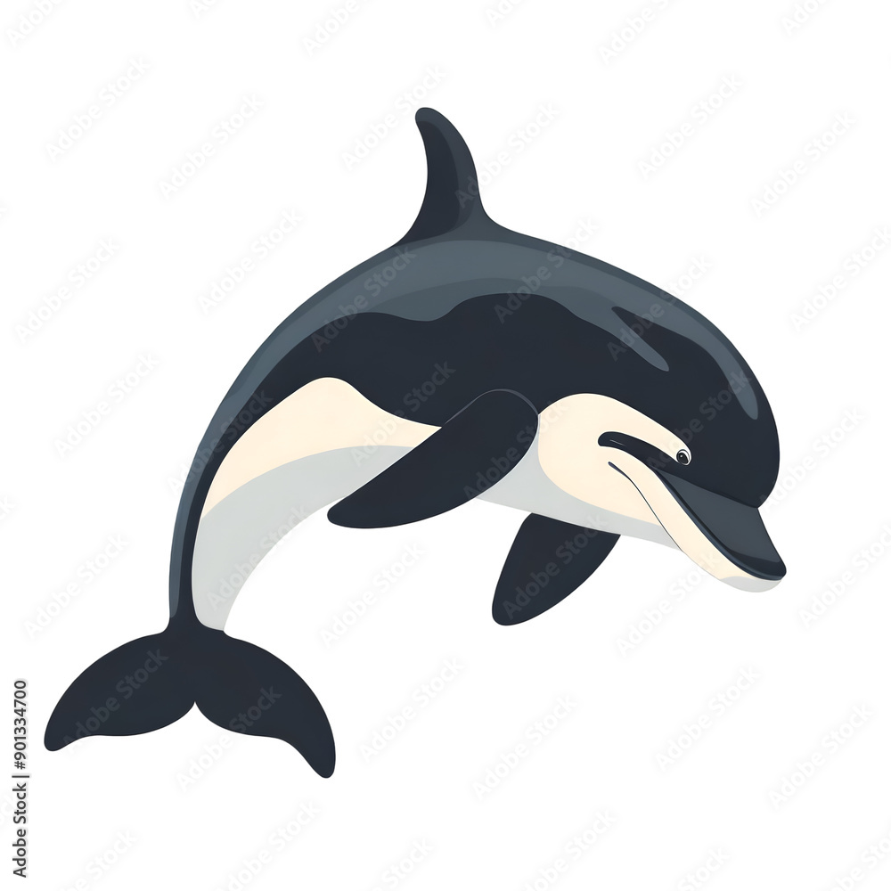 Naklejka premium A cheerful dolphin swimming gracefully in clear blue waters, showcasing its playful spirit and intelligence, isolated on transparent or white background