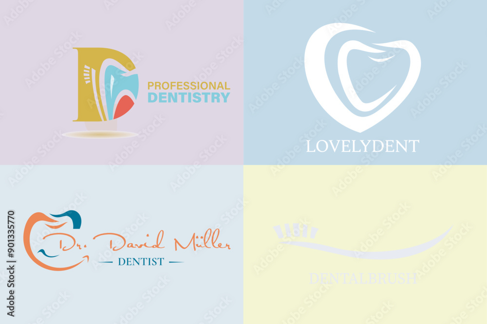 Fototapeta premium Collection of Dental care logo design. Teeth vector icon illustration. Healthcare and Medical objects icon design concept. Dentist tooth object logo design.