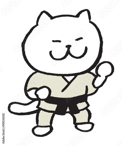 色々なスポーツをする目が細いかわいい白猫キャラ