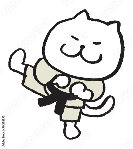 色々なスポーツをする目が細いかわいい白猫キャラ