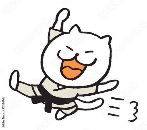 色々なスポーツをする目が細いかわいい白猫キャラ