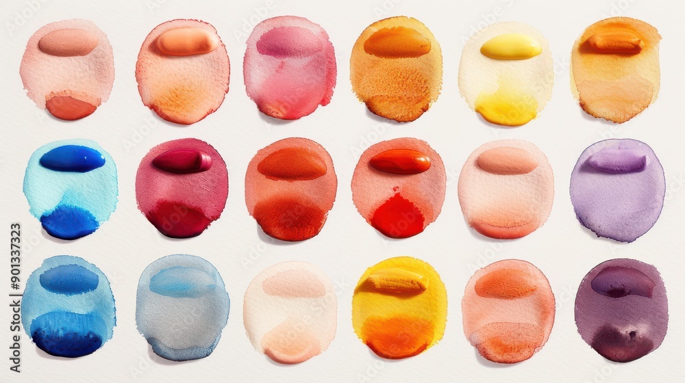 Palette of watercolor paints with soft, blended hues, Palette, delicate