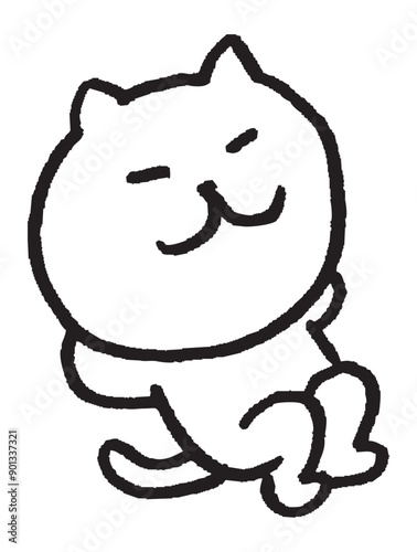 色々なスポーツをする目が細いかわいい白猫キャラ