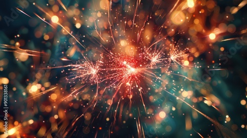 Fireworks Bursting in Abstract Background with Copy Space for Text