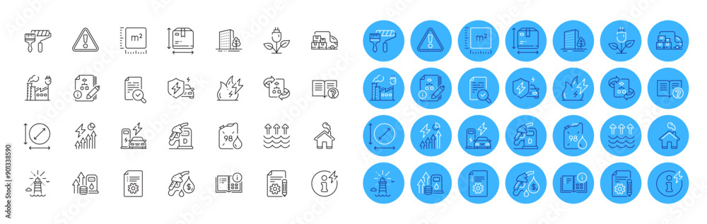 Documentation, Buildings and Power info line icons pack. Lighthouse, Algorithm, Circle area web icon. Charging station, Eco power, Help pictogram. Square meter, Fuel price, Evaporation. Vector Documentation, Buildings and Power info line icons pack. Lighthouse, Algorithm, Circle area web icon. Charging station, Eco power, Help pictogram. Square meter, Fuel price, Evaporation. Vector