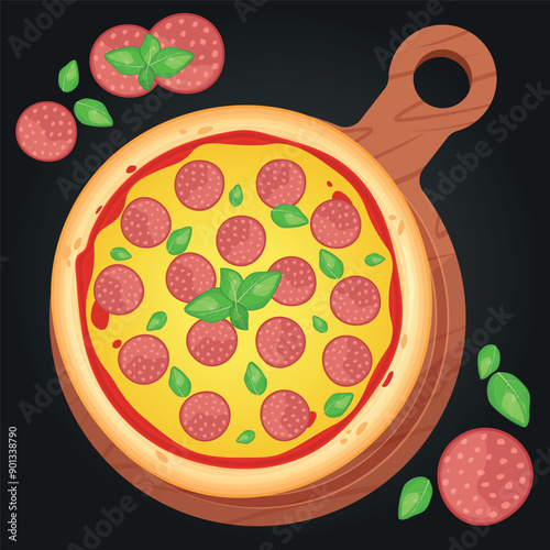 Pizza vector image. Fast food concept. Food for cafe and restaurant. Element for your website design, banners and advertising. Dough, cheese, sauce