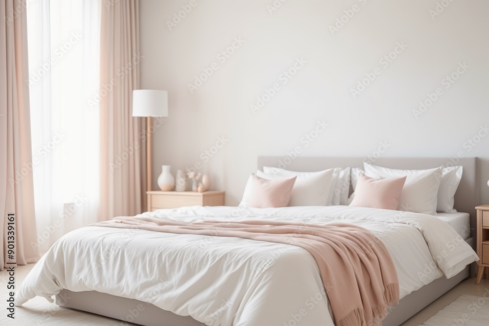 Luxurious hotel room bedding with plush pillows inviting for a restful stay Luxurious hotel room bedding with plush pillows inviting for a restful stay