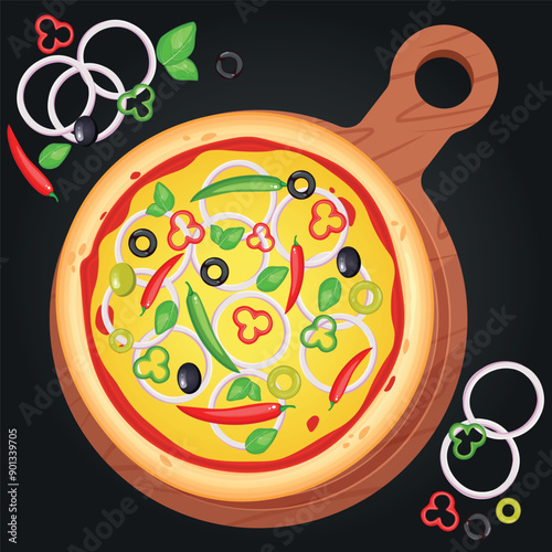 Pizza vector image. Fast food concept. Food for cafe and restaurant. Element for your website design, banners and advertising. Dough, cheese, sauce