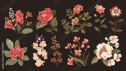 Wallpaper Mural Set of Vintage Flowers and Floral Elements, Featuring Classic Designs and Elegant Patterns for Decorative Use Torontodigital.ca