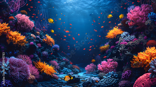 Wallpaper Mural underwater illustration with coral reef plants and ornamental fish Torontodigital.ca