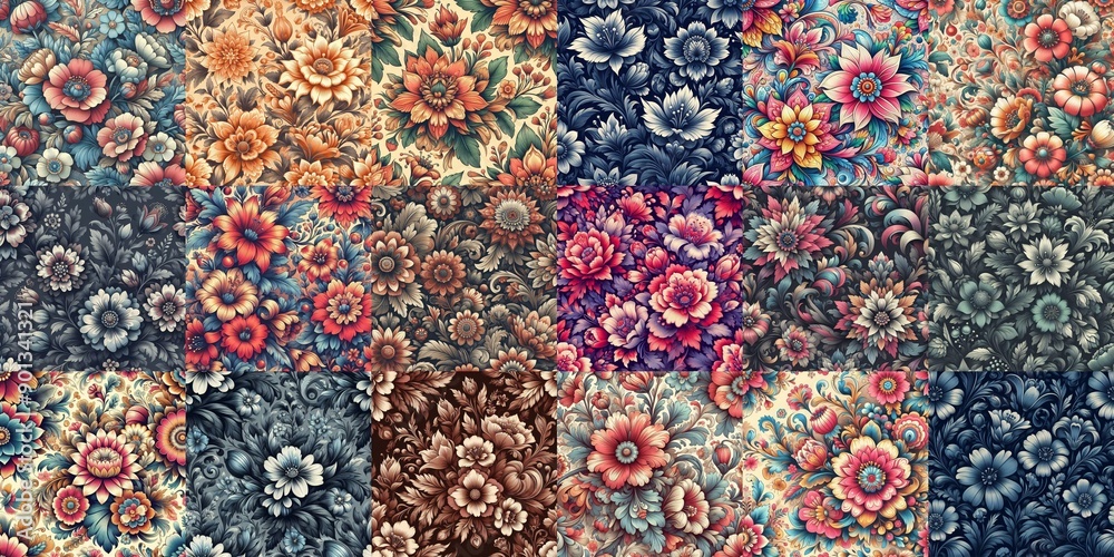 Petrykivka style flowers drawings. AI generated illustration