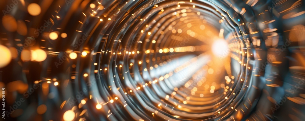Fototapeta premium Abstract glowing tunnel with bokeh lights and depth of field.