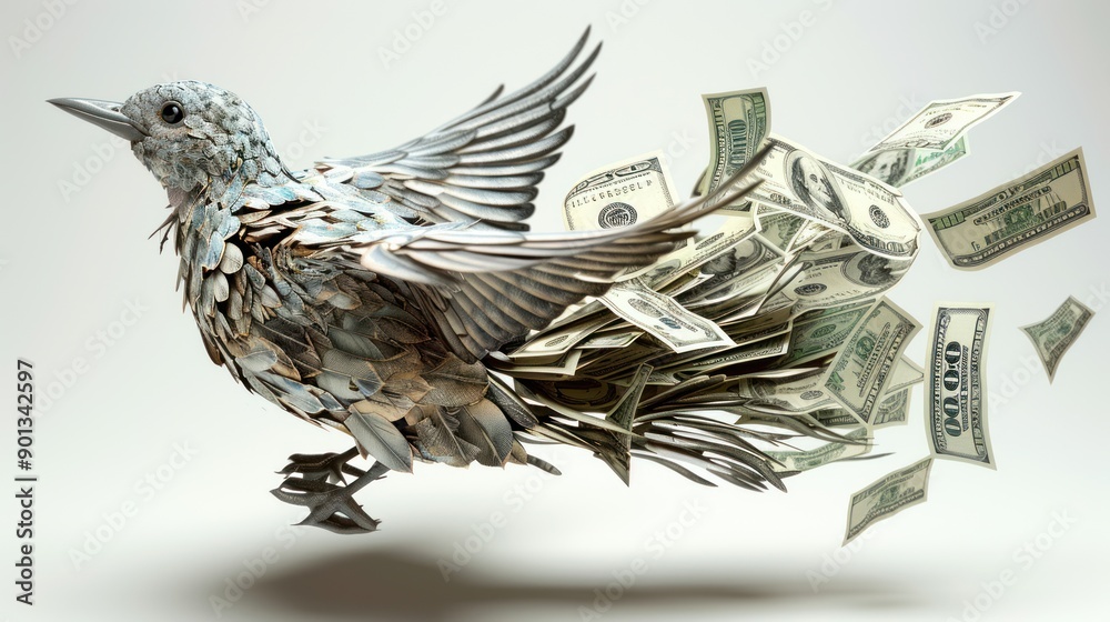 Fototapeta Bird Made of Money Flying