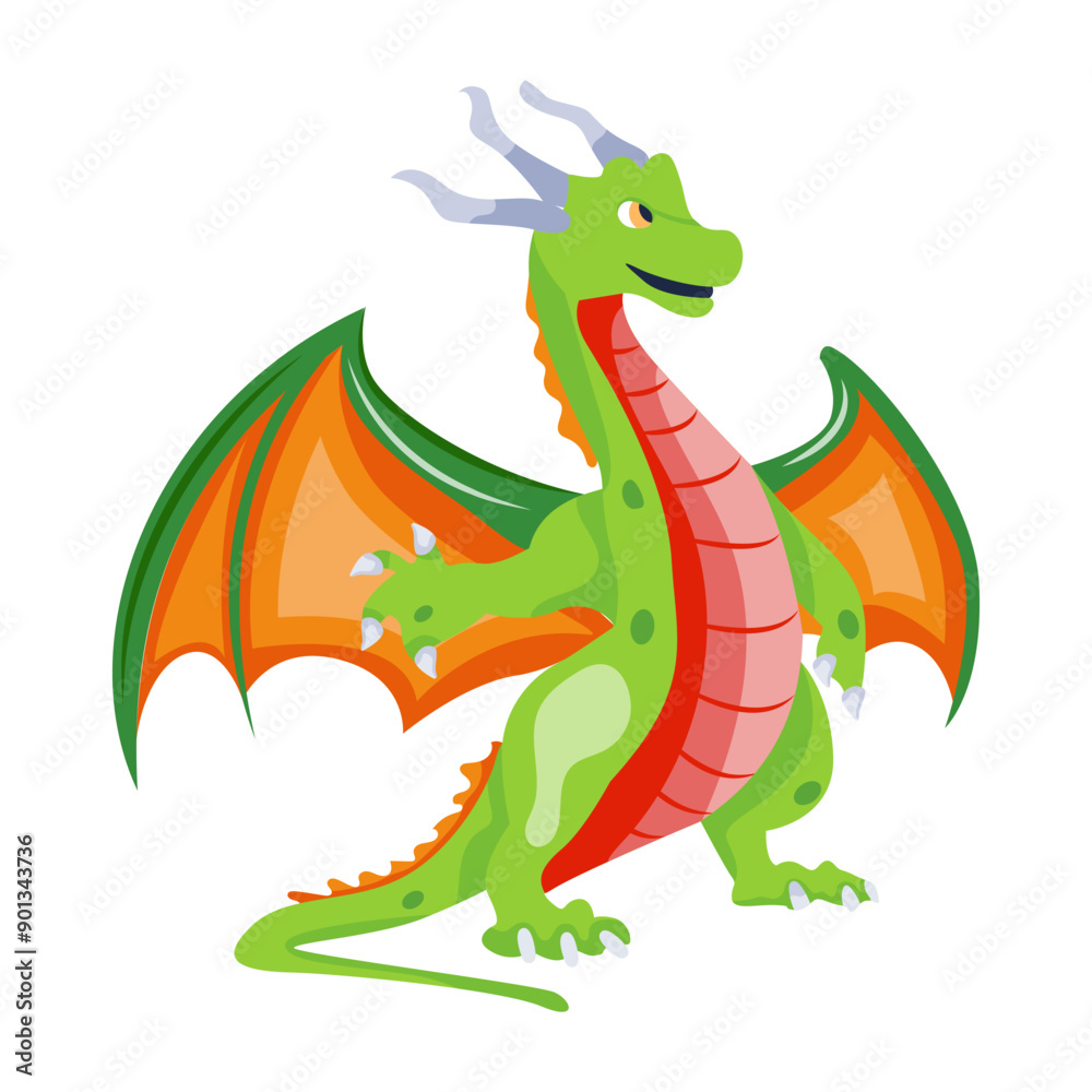 Fototapeta premium A flat icon of winger dragon