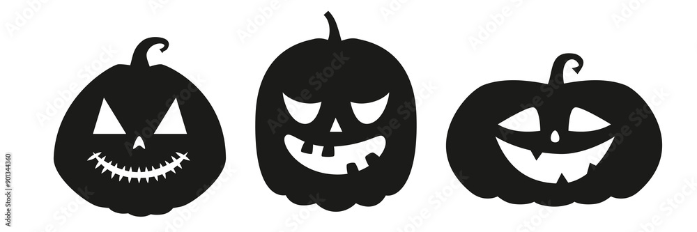 Collection of funny and scary ghost or pumpkin faces for Halloween. Vector illustration isolated on white background Collection of funny and scary ghost or pumpkin faces for Halloween. Vector illustration isolated on white background
