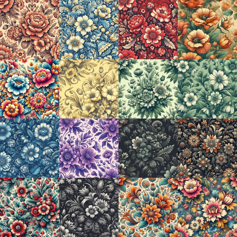 Petrykivka style flowers drawings. AI generated illustration Petrykivka style flowers drawings. AI generated illustration