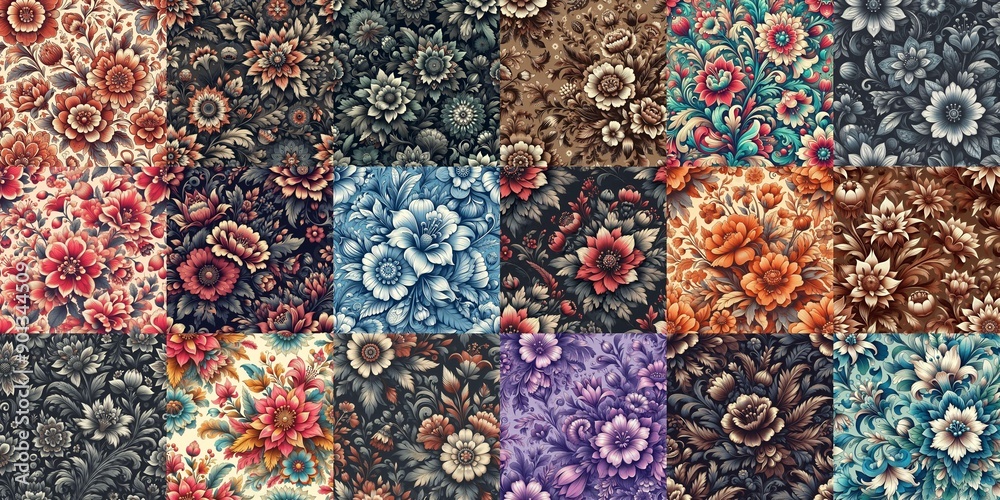 Petrykivka style flowers drawings. AI generated illustration Petrykivka style flowers drawings. AI generated illustration
