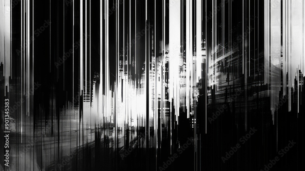 Glitch, fine thin lines, sound waves, chaos, black on white Glitch, fine thin lines, sound waves, chaos, black on white