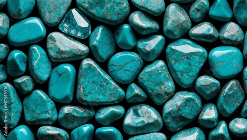 Polished turquoise stones arranged closely together
