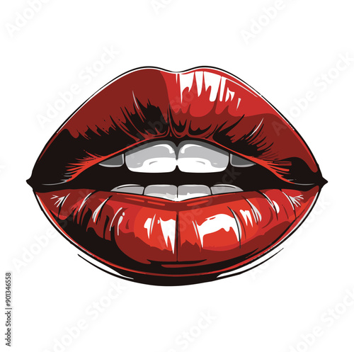 red lip cartoon illustration isolated on white background ,generative ai