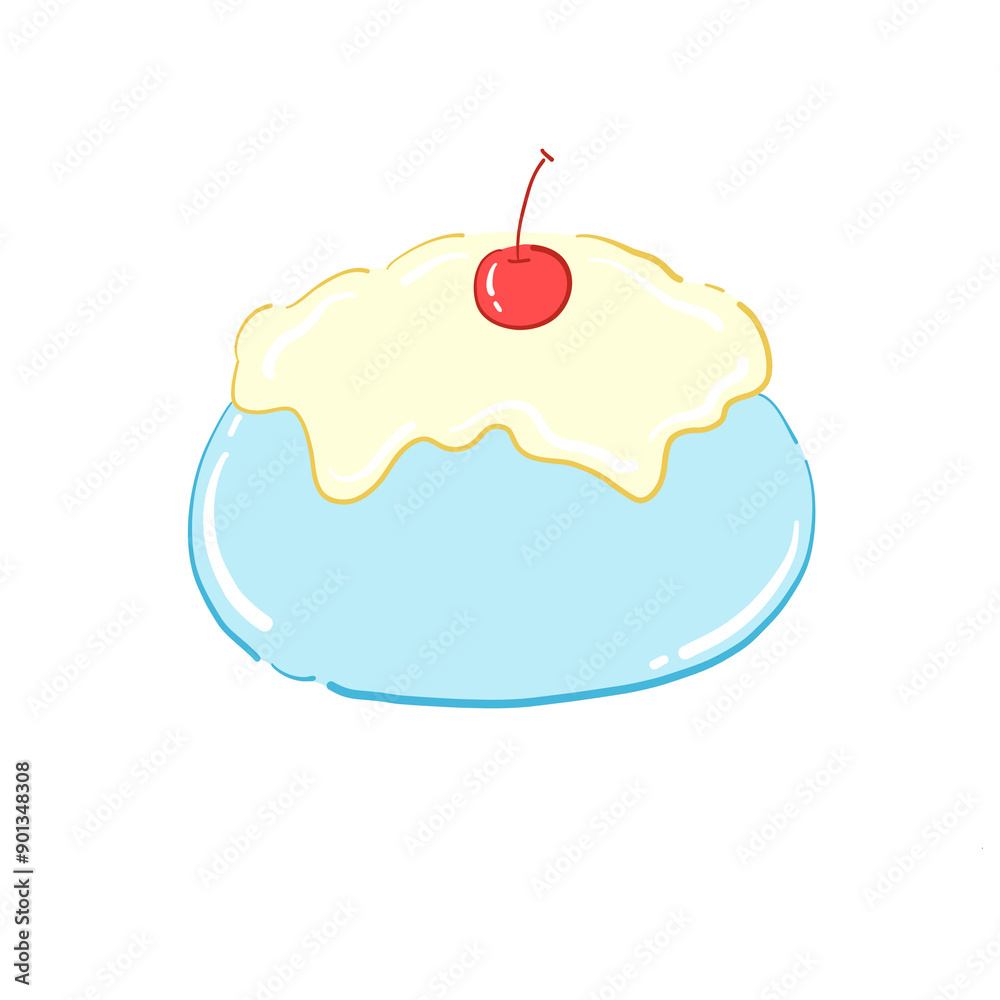 Cream blue bun with a cherry on top Cream blue bun with a cherry on top