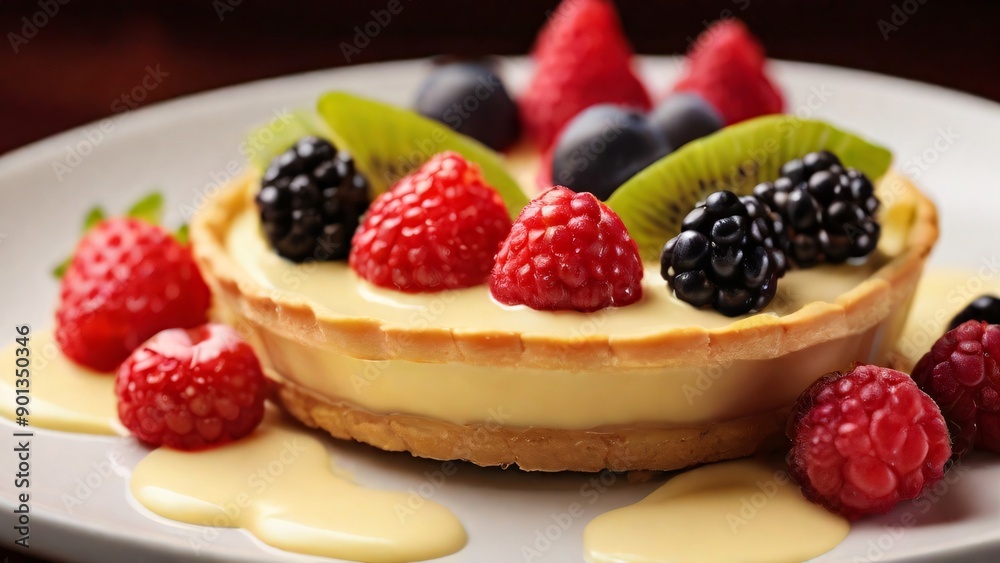 Fruit tart with fresh berries and custard