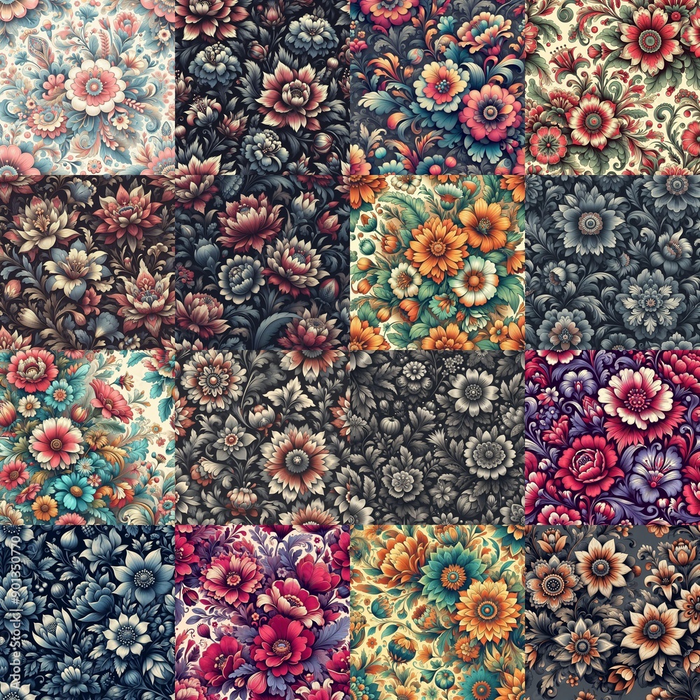Petrykivka style flowers drawings. AI generated illustration Petrykivka style flowers drawings. AI generated illustration
