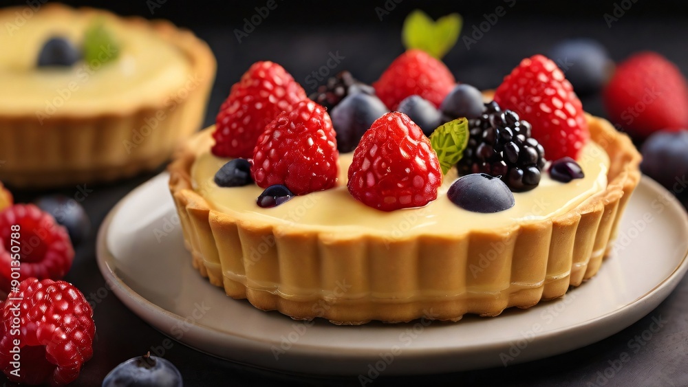 Fruit tart with fresh berries and custard Fruit tart with fresh berries and custard