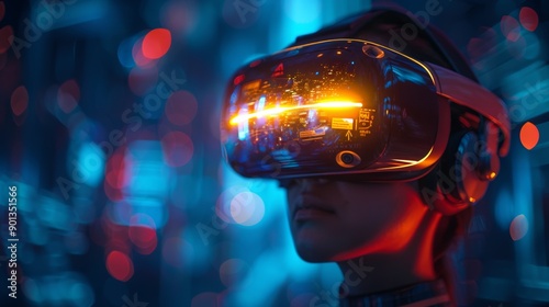 Exploring Virtual Reality in Futuristic Setting During Nighttime With Colorful Neon Lights