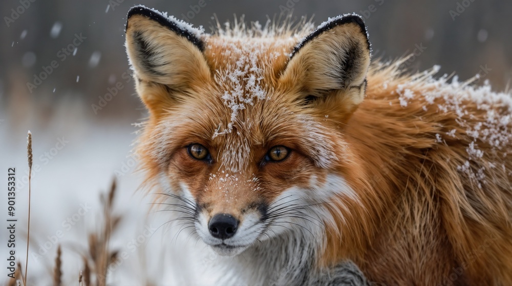 Red Fox in Snowy Meadow, Winter Wildlife, Frosty Field, Majestic Animal, Nature Photography, Wild Fox, Winter Landscape, Outdoor Wildlife, Snow-Covered Habitat, Animal Portrait Red Fox in Snowy Meadow, Winter Wildlife, Frosty Field, Majestic Animal, Nature Photography, Wild Fox, Winter Landscape, Outdoor Wildlife, Snow-Covered Habitat, Animal Portrait