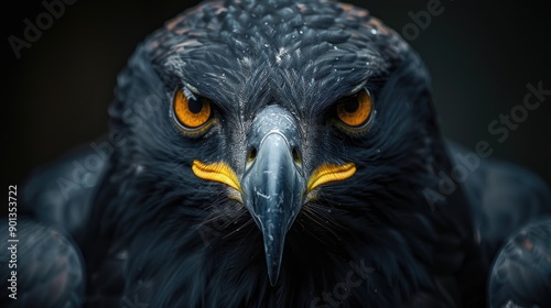 Black eagle with a dark background, close up photography