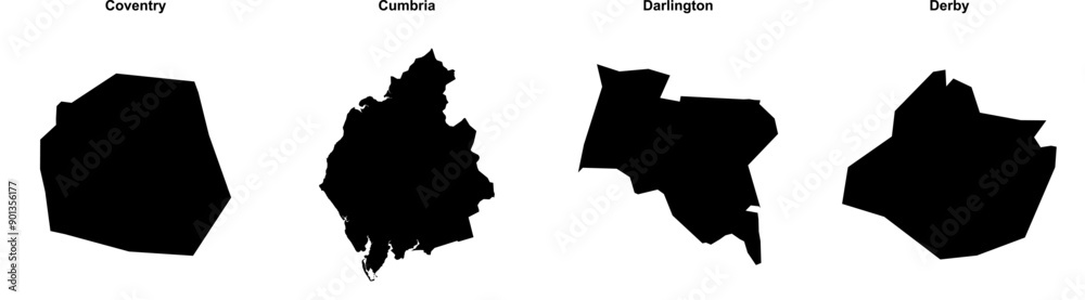 Coventry, Cumbria, Darlington, Derby outline maps Coventry, Cumbria, Darlington, Derby outline maps